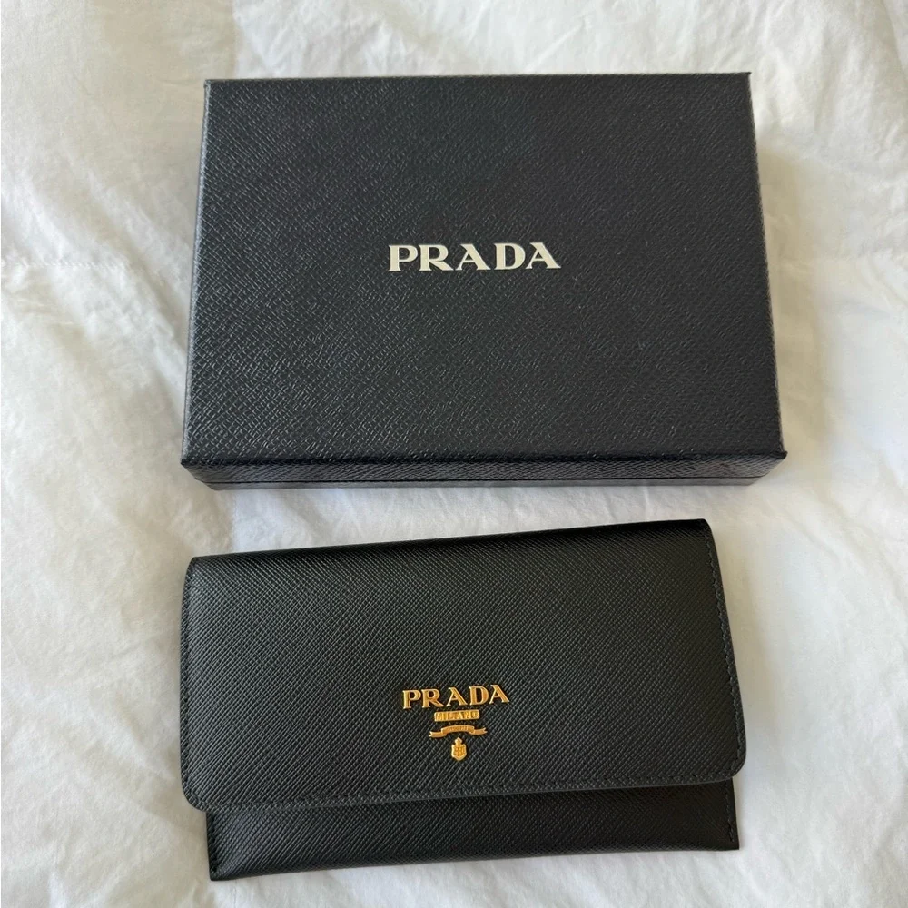 NWT Prada Saffiano Black Wallet / Passport Holder with Box and Authenticity Card